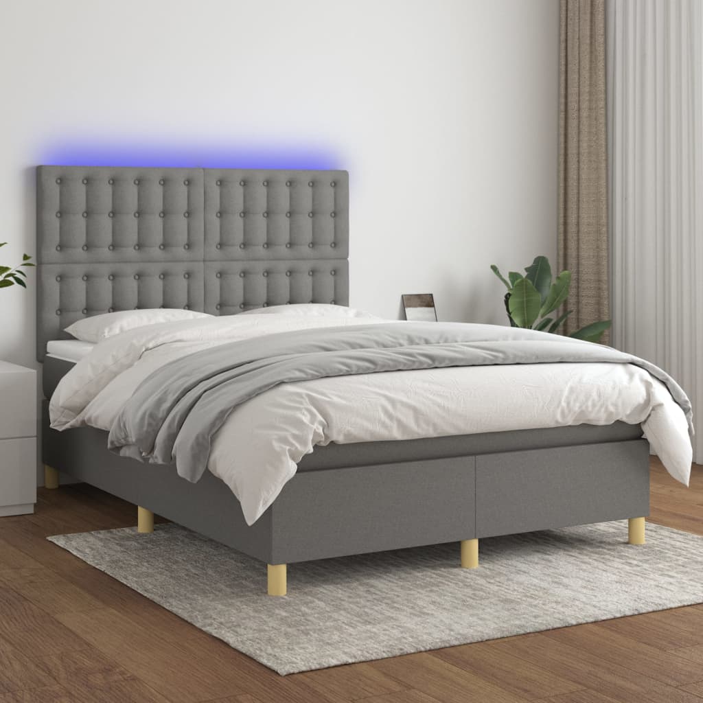 Letto a Molle Materasso e LED Grigio Scuro 140x200cm in Tessutocod mxl 122979