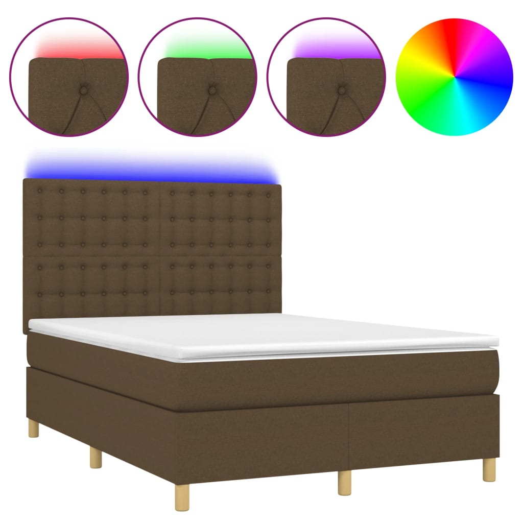 Letto a Molle Materasso e LED Marrone Scuro 140x200 cm Tessuto cod mxl 64185