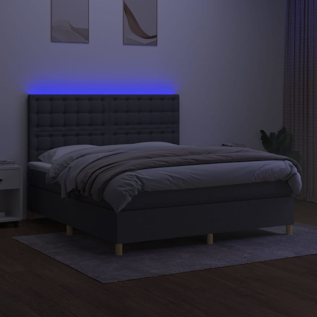 Letto a Molle Materasso e LED Grigio Scuro 160x200cm in Tessuto 3135766