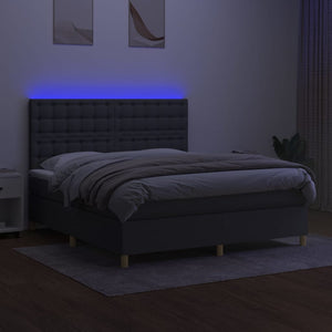 Letto a Molle Materasso e LED Grigio Scuro 160x200cm in Tessuto 3135766