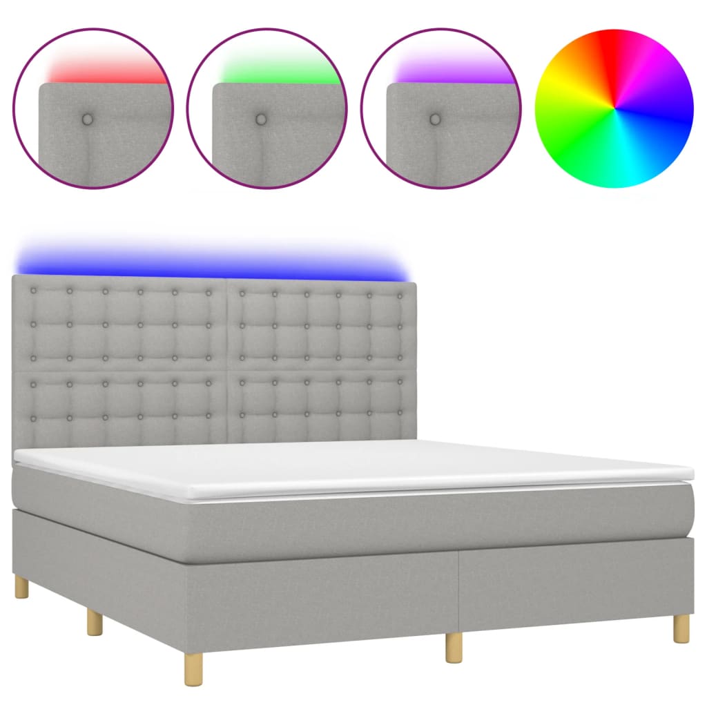 Letto a Molle Materasso e LED Grigio Chiaro 180x200 cm Tessuto cod mxl 60950