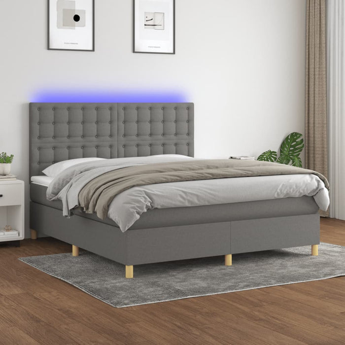 Letto a Molle Materasso e LED Grigio Scuro 180x200cm in Tessutocod mxl 75066