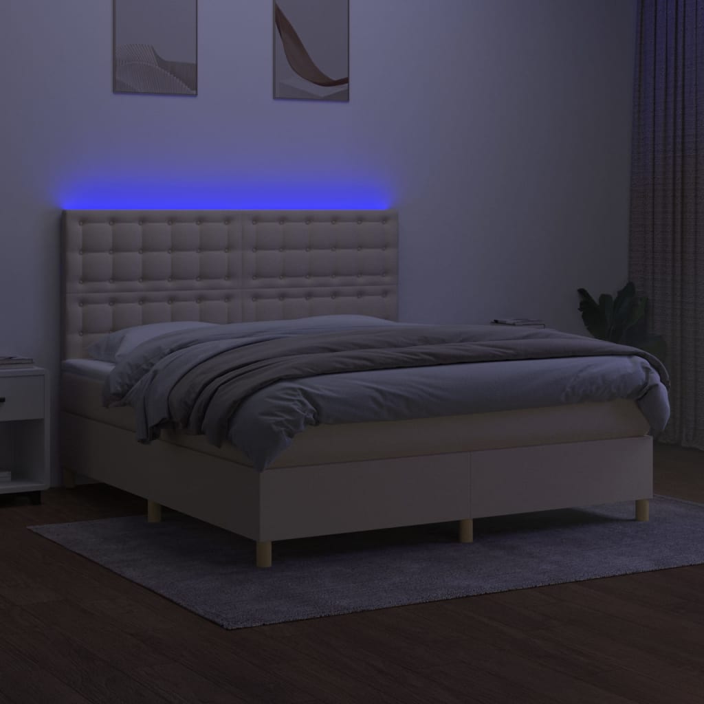 Letto a Molle con Materasso e LED Crema 180x200 cm in Tessuto 3135778