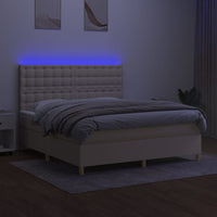 Letto a Molle con Materasso e LED Crema 180x200 cm in Tessuto 3135778