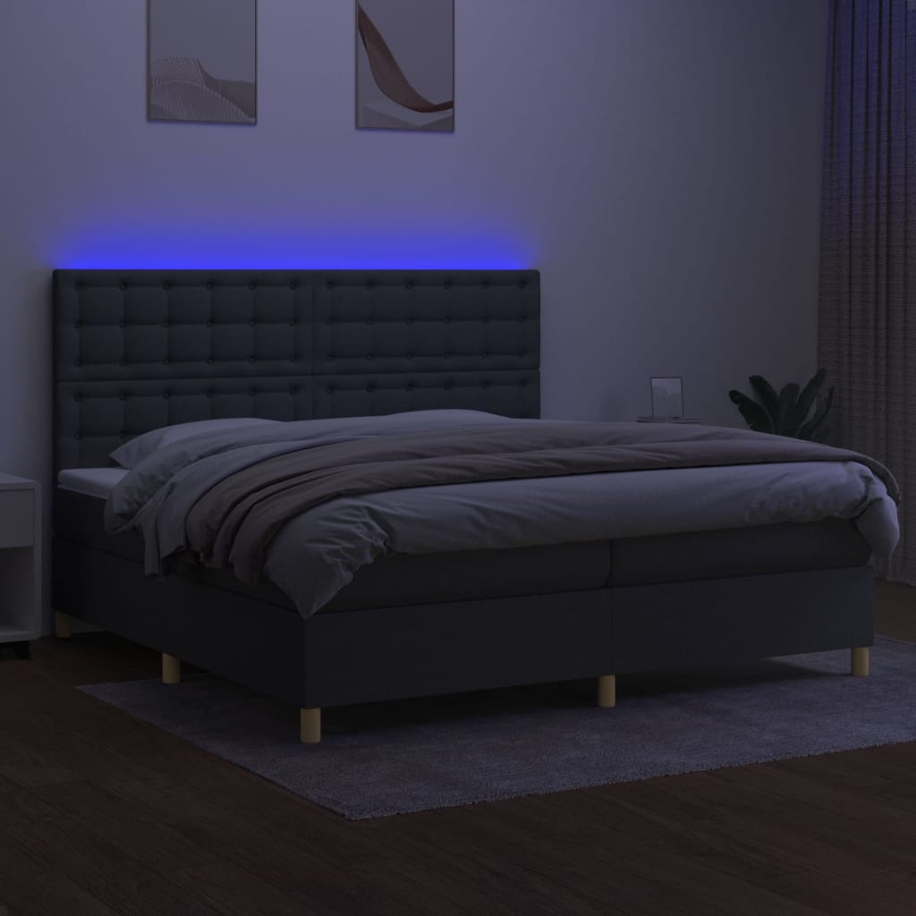 Letto a Molle Materasso e LED Grigio Scuro 200x200cm in Tessuto cod mxl 47285