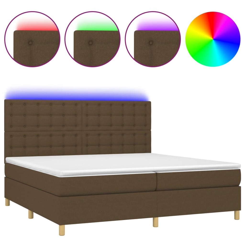 Letto a Molle Materasso e LED Marronescuro 200x200cm in Tessuto 3135784