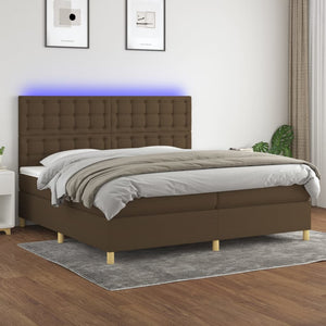 Letto a Molle Materasso e LED Marronescuro 200x200cm in Tessuto 3135784