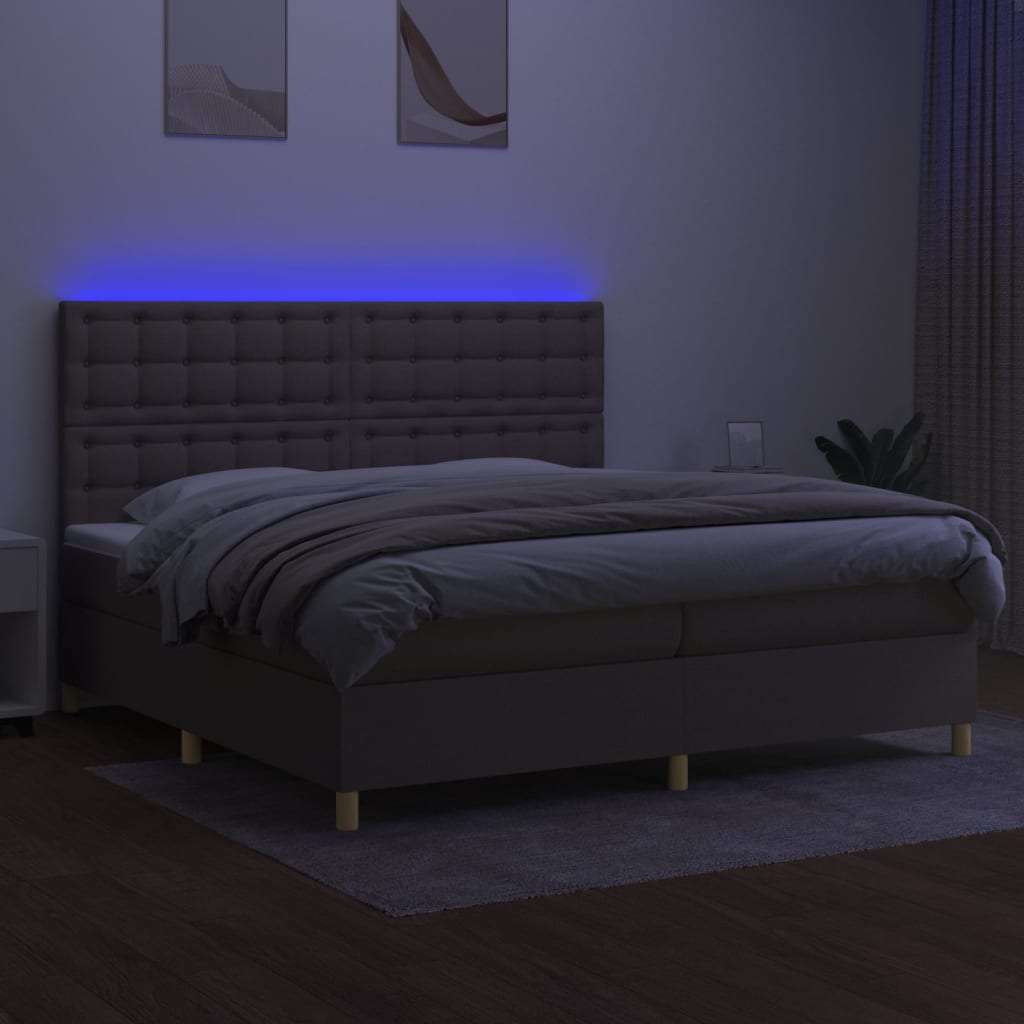 Letto a Molle Materasso e LED tortora 200x200cm in Tessuto cod mxl 56792