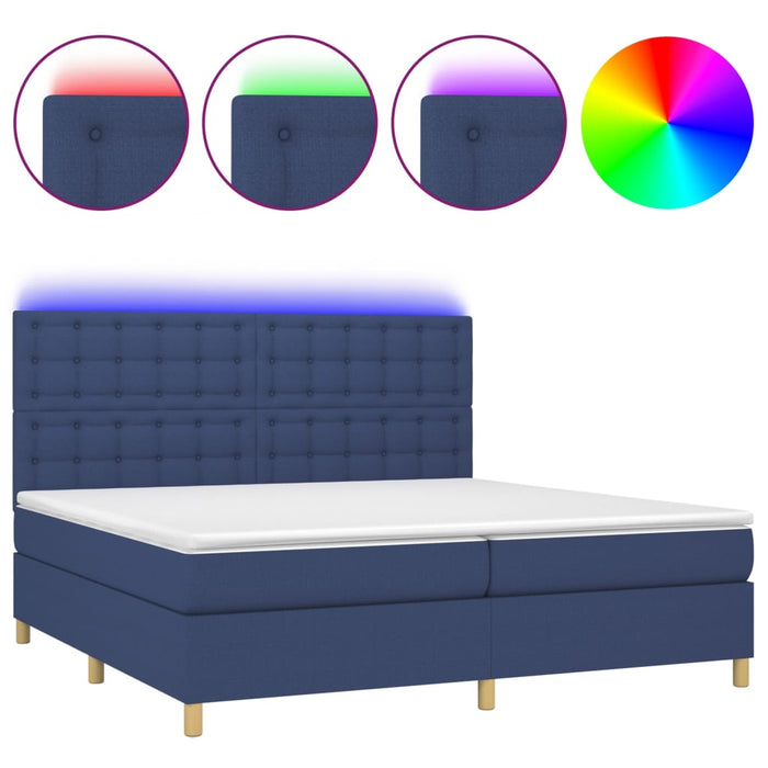 Letto a Molle Materasso e LED Blu 200x200cm in Tessuto cod mxl 34231