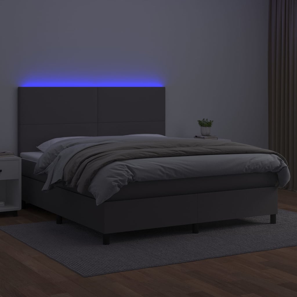 Giroletto Molle con Materasso e LED Grigio 160x200cm Similpelle 3135835