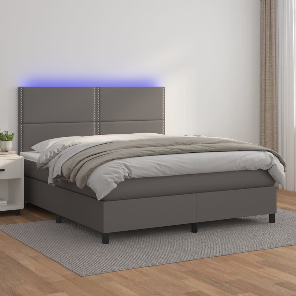 Giroletto Molle con Materasso e LED Grigio 140x200cm Similpelle 3135889