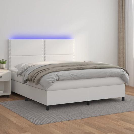 Giroletto Molle con Materasso e LED Bianco 180x200cm Similpelle cod mxl 60446