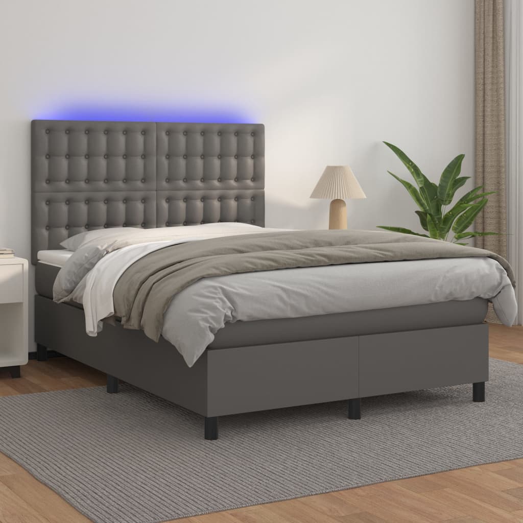 Giroletto Molle con Materasso e LED Grigio 140x200cm Similpelle 3135949