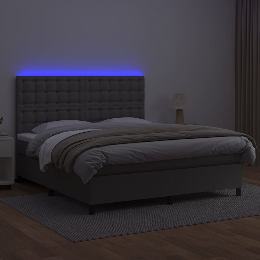 Giroletto Molle con Materasso e LED Grigio 160x200cm Similpelle 3135955