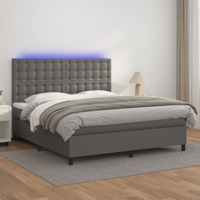 Giroletto Molle con Materasso e LED Grigio 160x200cm Similpelle 3135955