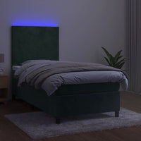 Letto a Molle con Materasso e LED Verde Scuro 80x200cm Velluto 3135972