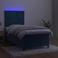 Letto a Molle con Materasso e LED Blu Scuro 80x200cm in Velluto 3135973