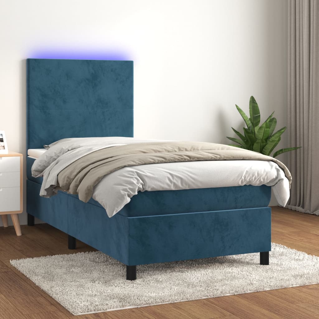 Letto a Molle con Materasso e LED Blu Scuro 80x200cm in Velluto 3135973