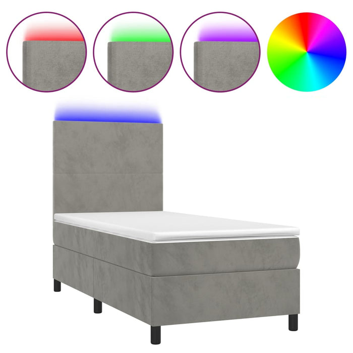 Letto a Molle Materasso e LED Grigio Chiaro 90x190 cm Velluto 3135975