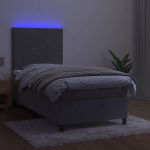 Letto a Molle Materasso e LED Grigio Chiaro 90x190 cm Velluto 3135975