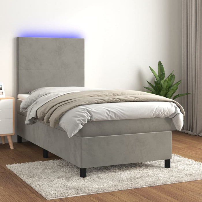 Letto a Molle Materasso e LED Grigio Chiaro 90x190 cm Velluto 3135975