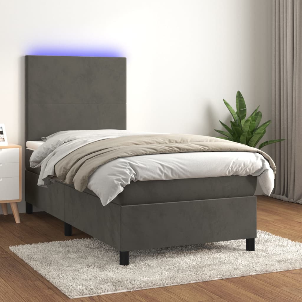 Letto a Molle con Materasso e LED Grigio Scuro 90x190cm Vellutocod mxl 99061