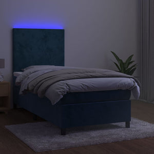 Letto a Molle con Materasso e LED Blu Scuro 90x190cm in Velluto 3135979