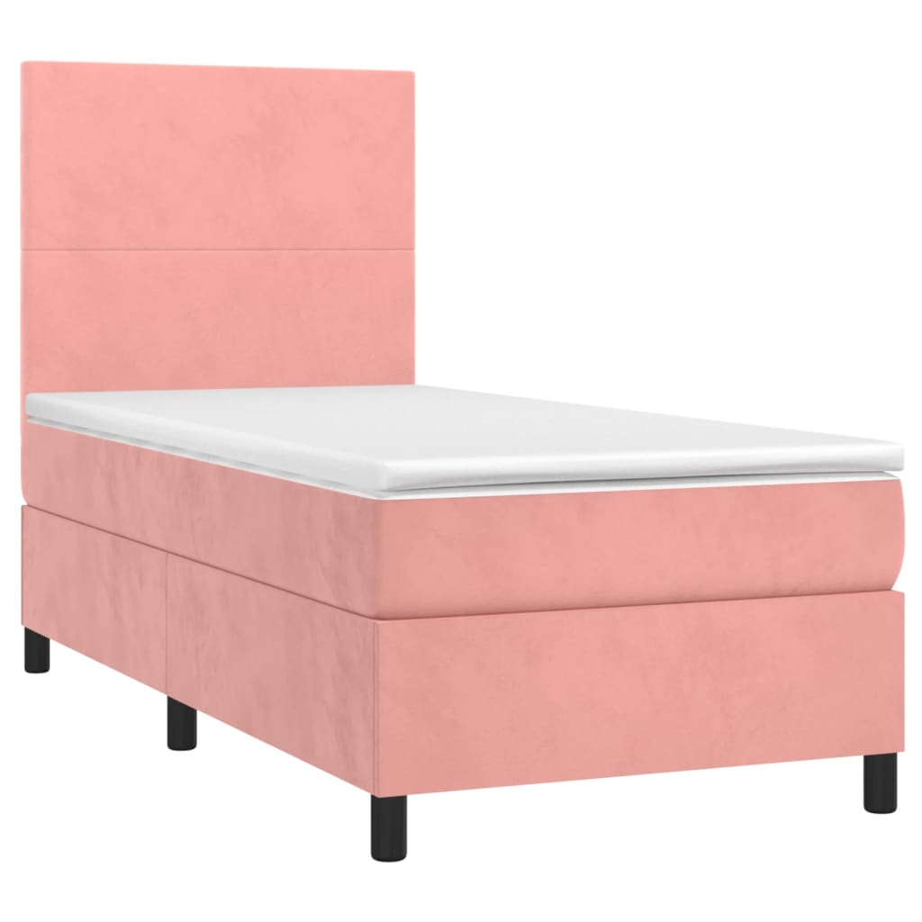 Letto a Molle con Materasso e LED Rosa 90x190 cm in Velluto 3135980