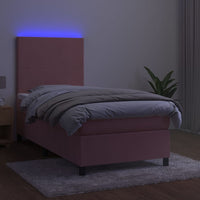 Letto a Molle con Materasso e LED Rosa 90x190 cm in Velluto 3135980