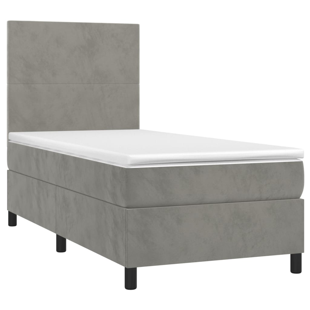 Letto a Molle Materasso e LED Grigio Chiaro 90x200 cm Vellutocod mxl 99064