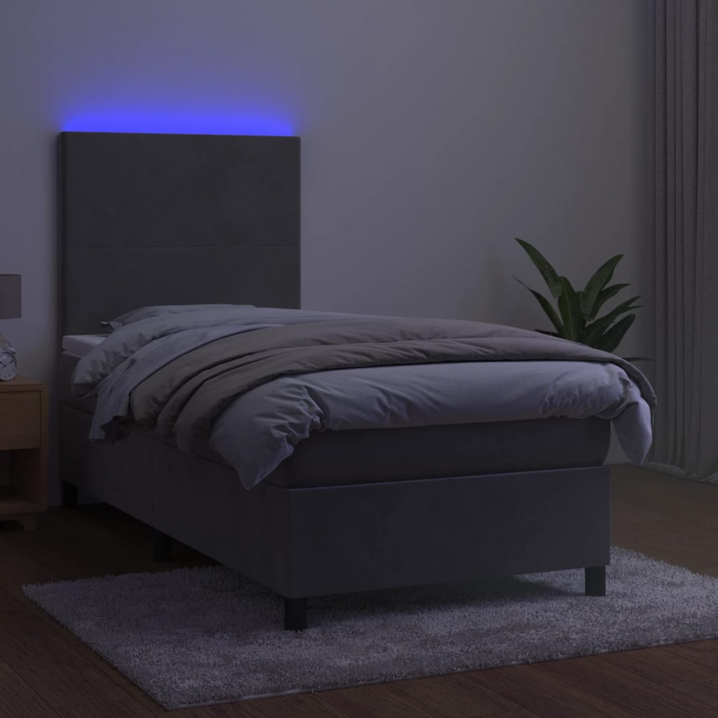 Letto a Molle Materasso e LED Grigio Chiaro 90x200 cm Velluto 3135981