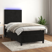 Letto a Molle con Materasso e LED Nero 90x200 cm in Vellutocod mxl 99058