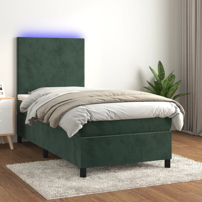 Letto a Molle con Materasso e LED Verde Scuro 90x200cm Vellutocod mxl 127987