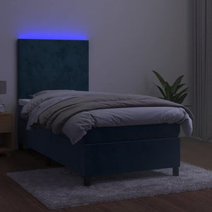 Letto a Molle con Materasso e LED Blu Scuro 90x200cm in Velluto 3135985