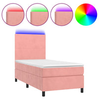 Letto a Molle con Materasso e LED Rosa 90x200 cm in Vellutocod mxl 123014