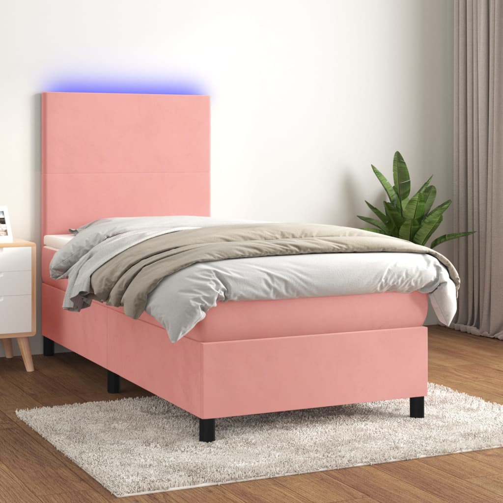 Letto a Molle con Materasso e LED Rosa 90x200 cm in Vellutocod mxl 123014