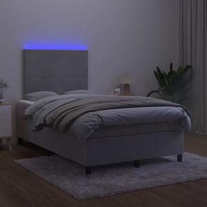 Letto a Molle Materasso e LED Grigio Chiaro 120x200 cm Velluto cod mxl 63907