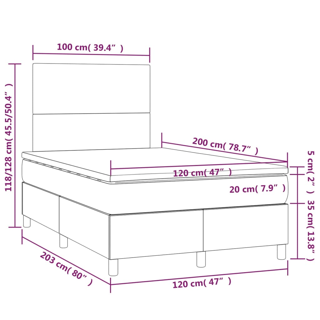 Letto a Molle Materasso e LED Grigio Chiaro 120x200 cm Velluto cod mxl 63907