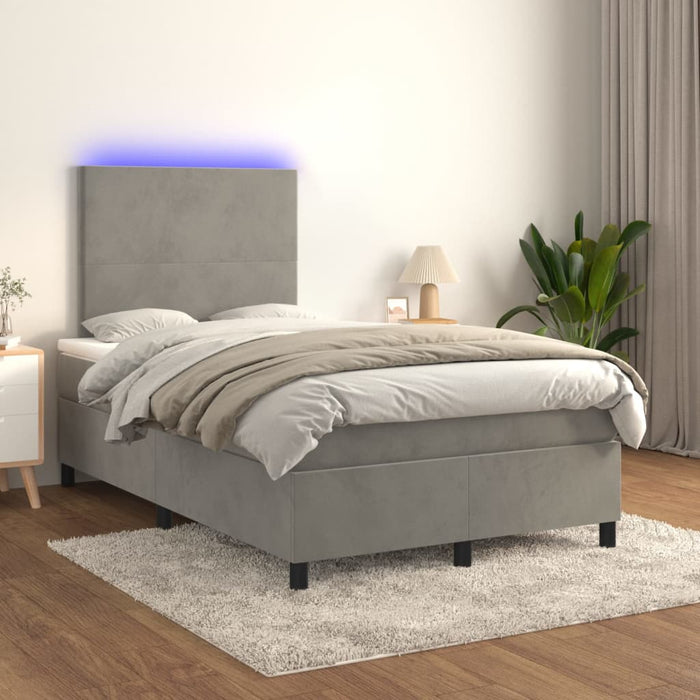 Letto a Molle Materasso e LED Grigio Chiaro 120x200 cm Velluto cod mxl 63907