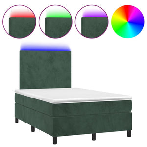 Letto a Molle con Materasso e LED Verde Scuro 120x200cm Velluto 3135996