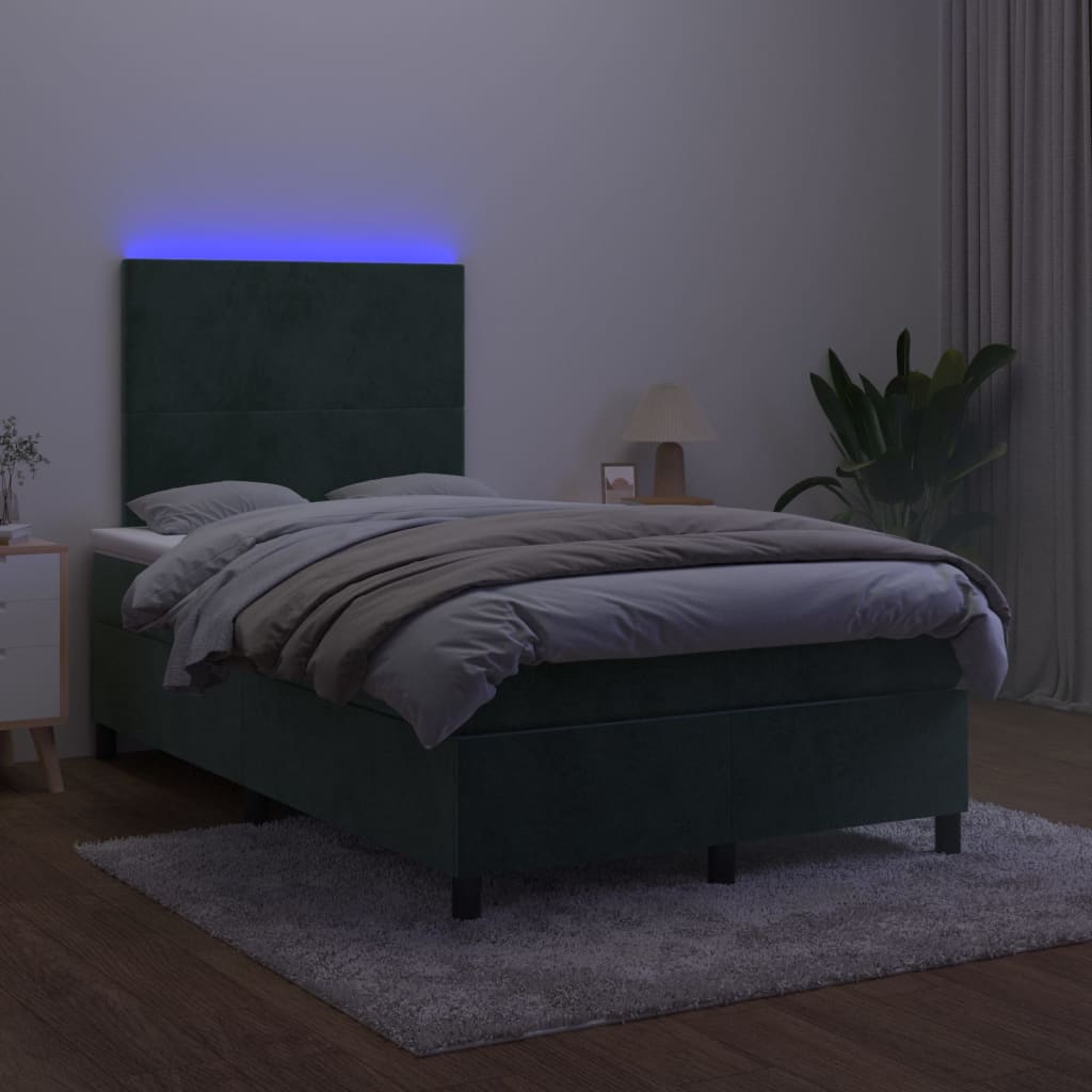 Letto a Molle con Materasso e LED Verde Scuro 120x200cm Velluto 3135996