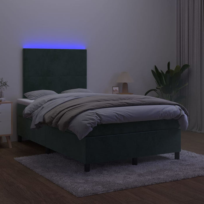 Letto a Molle con Materasso e LED Verde Scuro 120x200cm Velluto 3135996