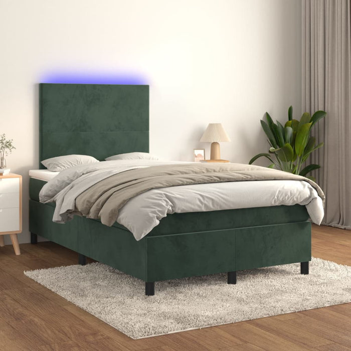 Letto a Molle con Materasso e LED Verde Scuro 120x200cm Velluto 3135996