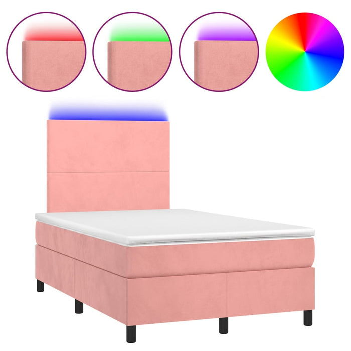 Letto a Molle con Materasso e LED Rosa 120x200 cm in Velluto 3135998