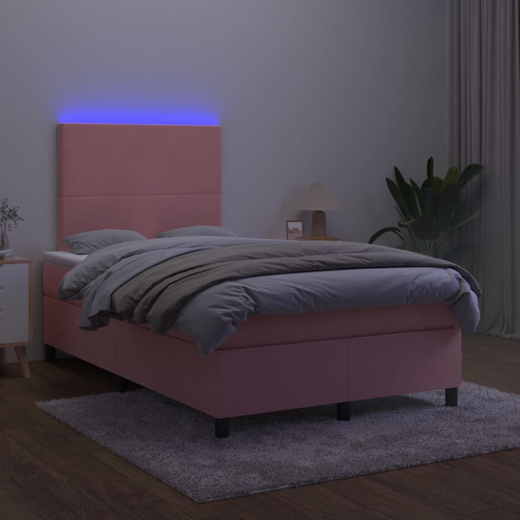 Letto a Molle con Materasso e LED Rosa 120x200 cm in Velluto 3135998