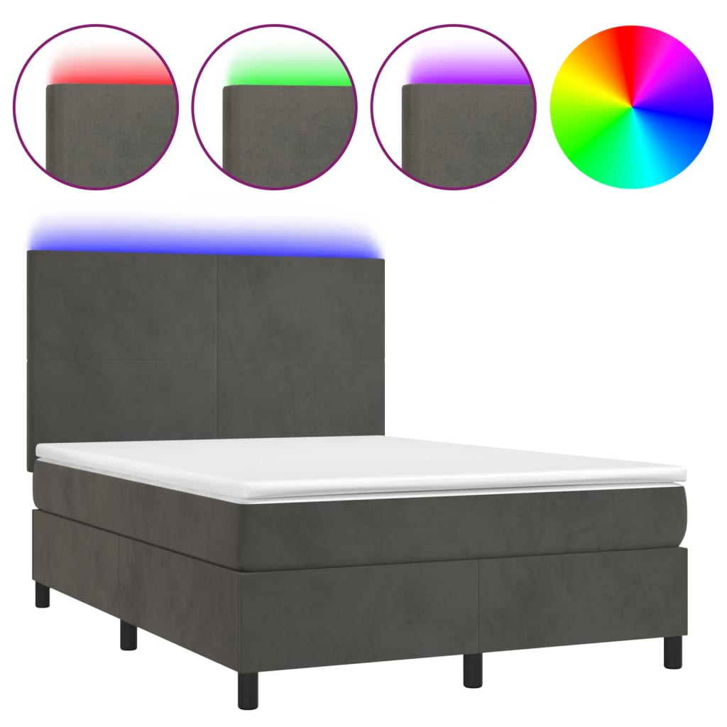 Letto a Molle con Materasso e LED Grigio Scuro 140x190 cm 3136000