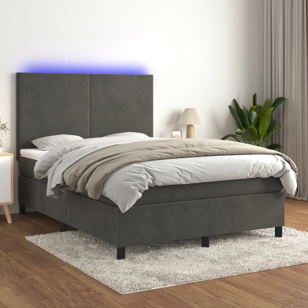 Letto a Molle con Materasso e LED Grigio Scuro 140x190 cm 3136000