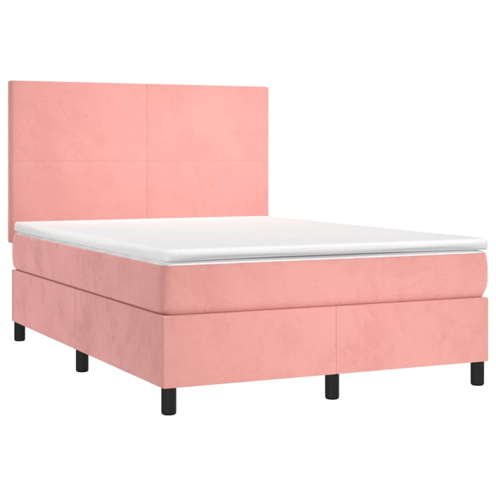 Letto a Molle con Materasso e LED Rosa 140x190 cm in Vellutocod mxl 75076