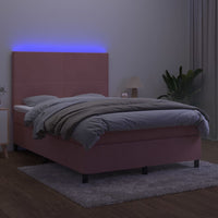 Letto a Molle con Materasso e LED Rosa 140x190 cm in Velluto 3136004