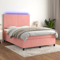 Letto a Molle con Materasso e LED Rosa 140x190 cm in Vellutocod mxl 75076